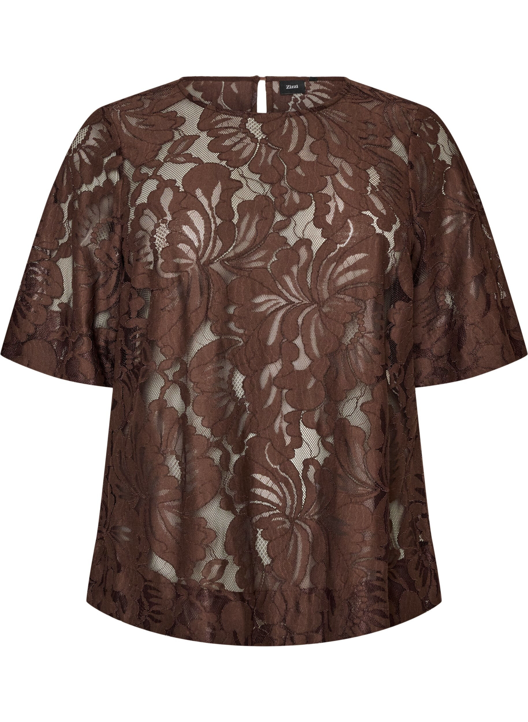 ZizziBlouse en dentelle avec manches courtes, Marron, Packshot image number 0