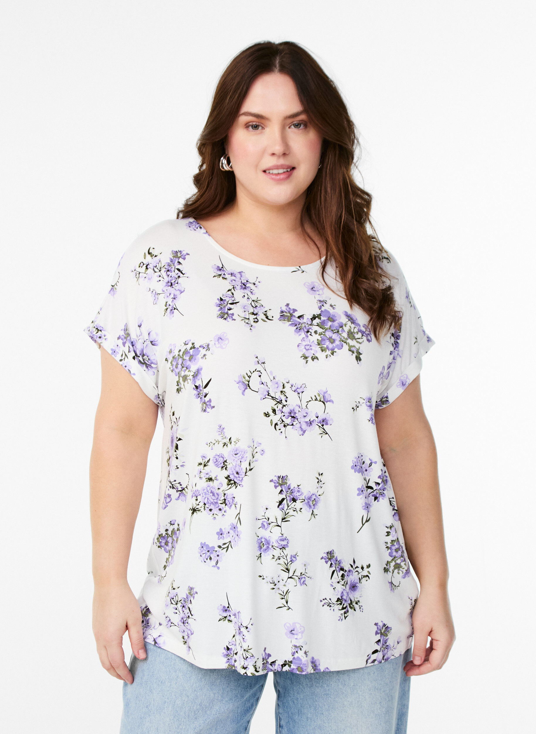 ZizziT-shirt met bloemenprint, Paars, Model image number 0