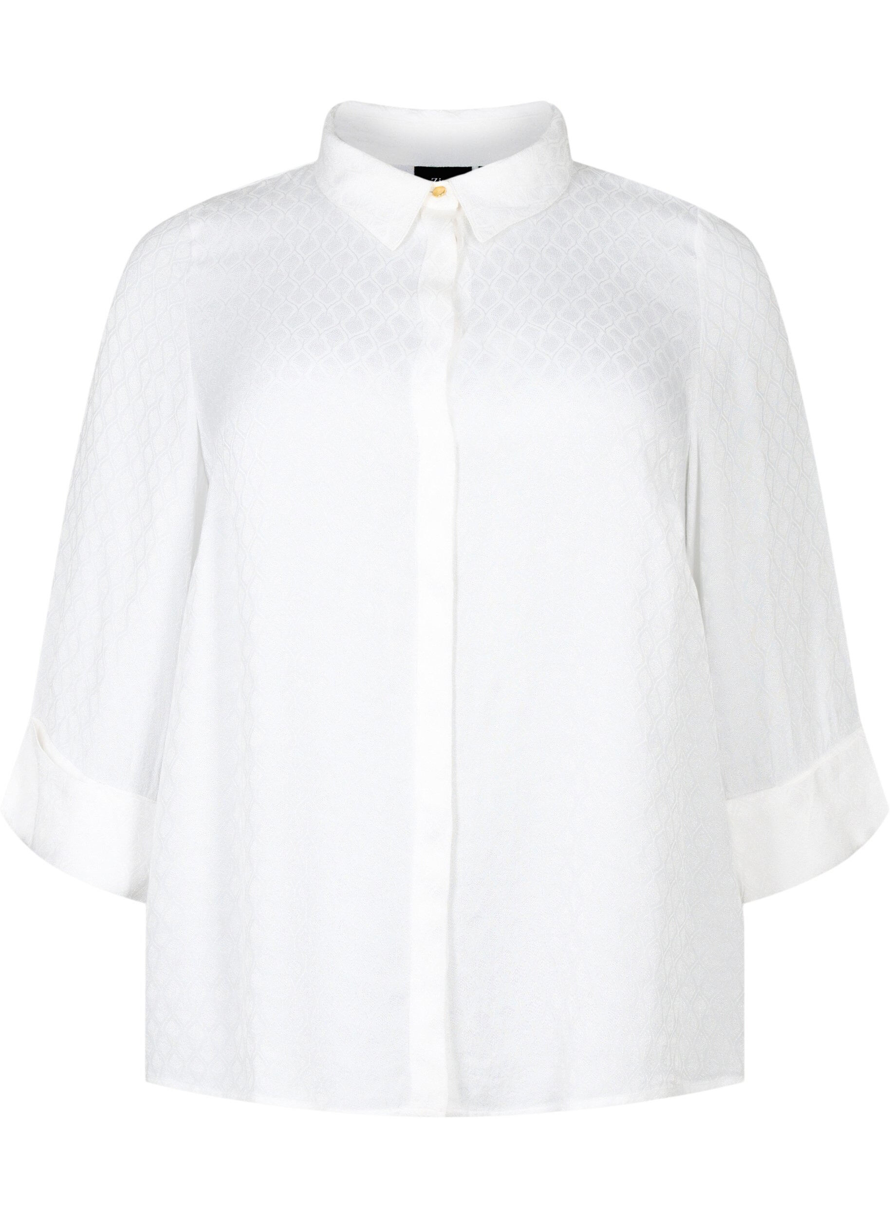 ZizziShirt in viscose met ton-sur-ton patroon, Bright White, Packshot image number 0