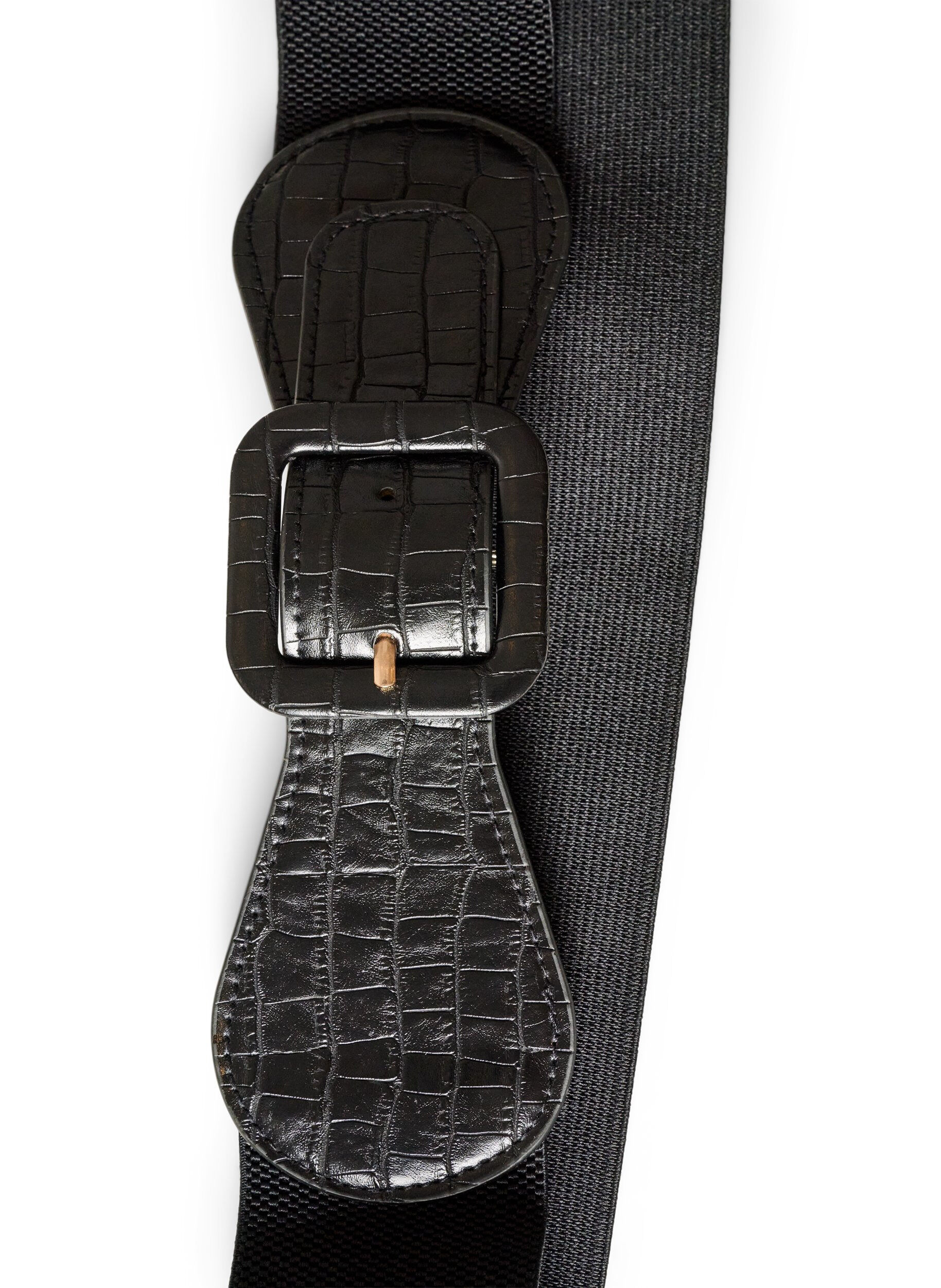 ZizziElastische tailleband met krokodillendetail, Zwart, Packshot image number 2