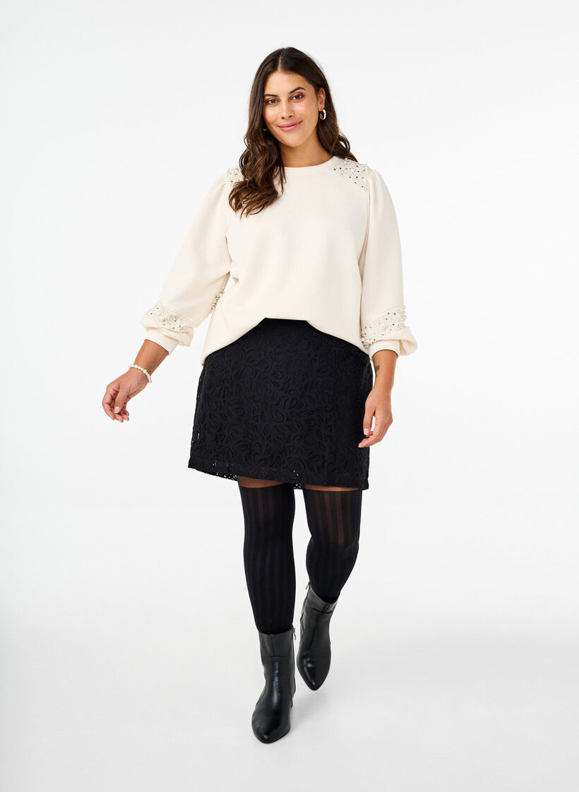 Sweat-shirt avec détails en perles, Buttercream, Model image number 3