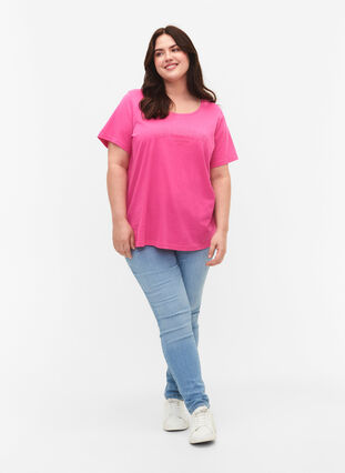 T-shirt en coton avec texte imprimé, Shocking Pink W. LOS, Model image number 2