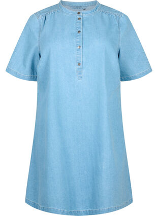 A-vorm denim jurk met korte mouwen, Light blue denim, Packshot image number 0
