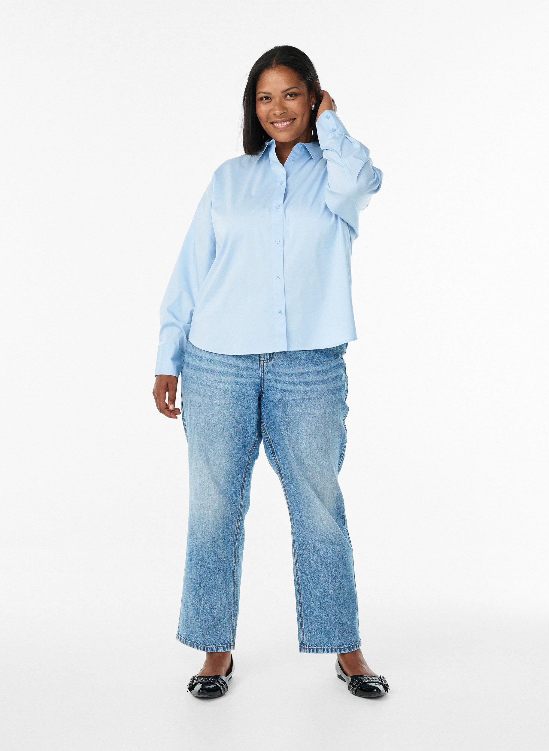 ZizziKlassiek katoenen shirt met een losse pasvorm, Blauw, Model image number 1