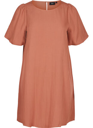 Viscose jurk met korte mouwen en a-lijn, Copper Brown, Packshot image number 0