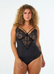 Body van kant met beugels en bandjesdetails, Zwart, Model image number 0