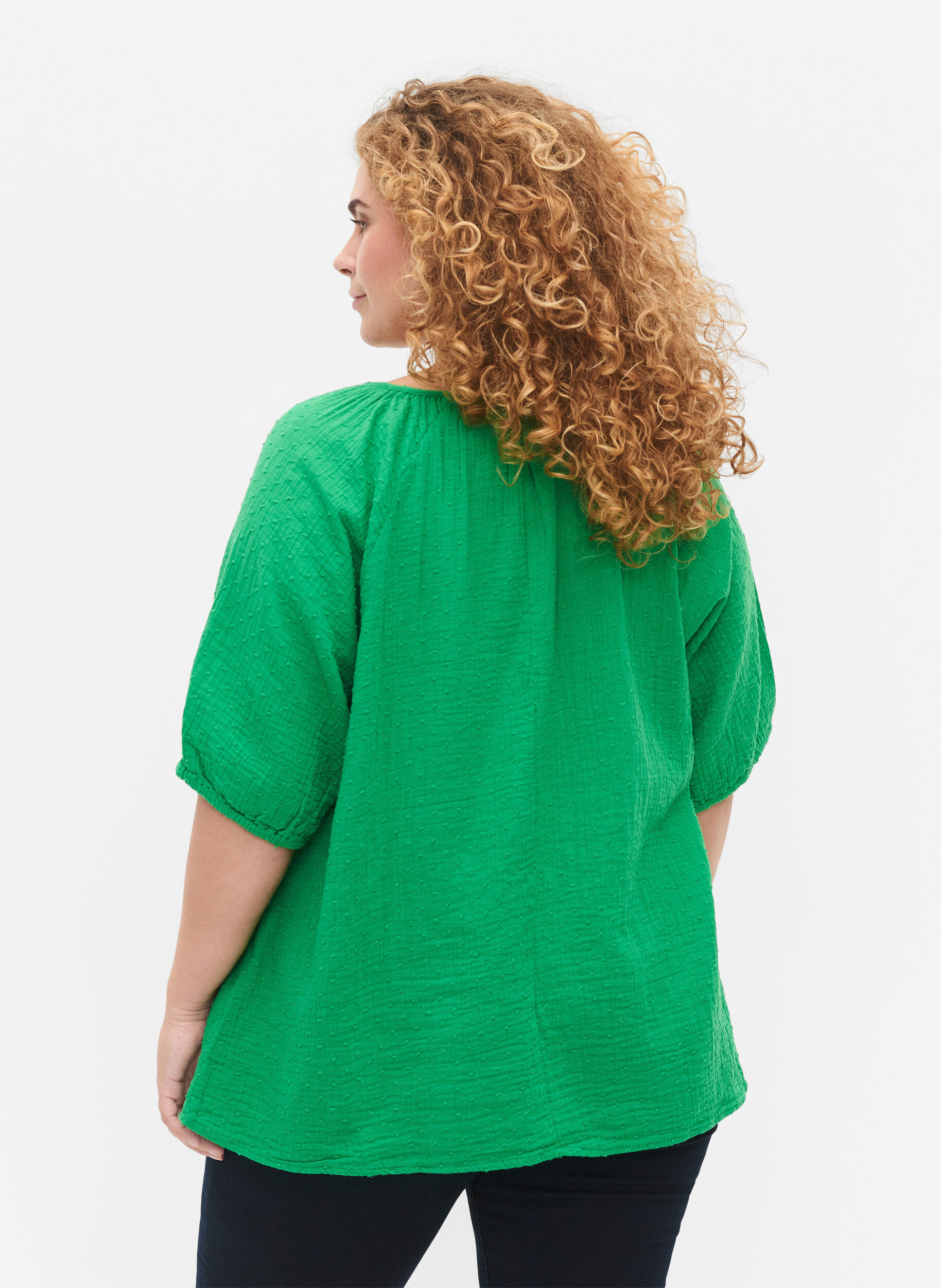 ZizziKatoenen blouse met korte mouw, Bright Green, Model image number 1