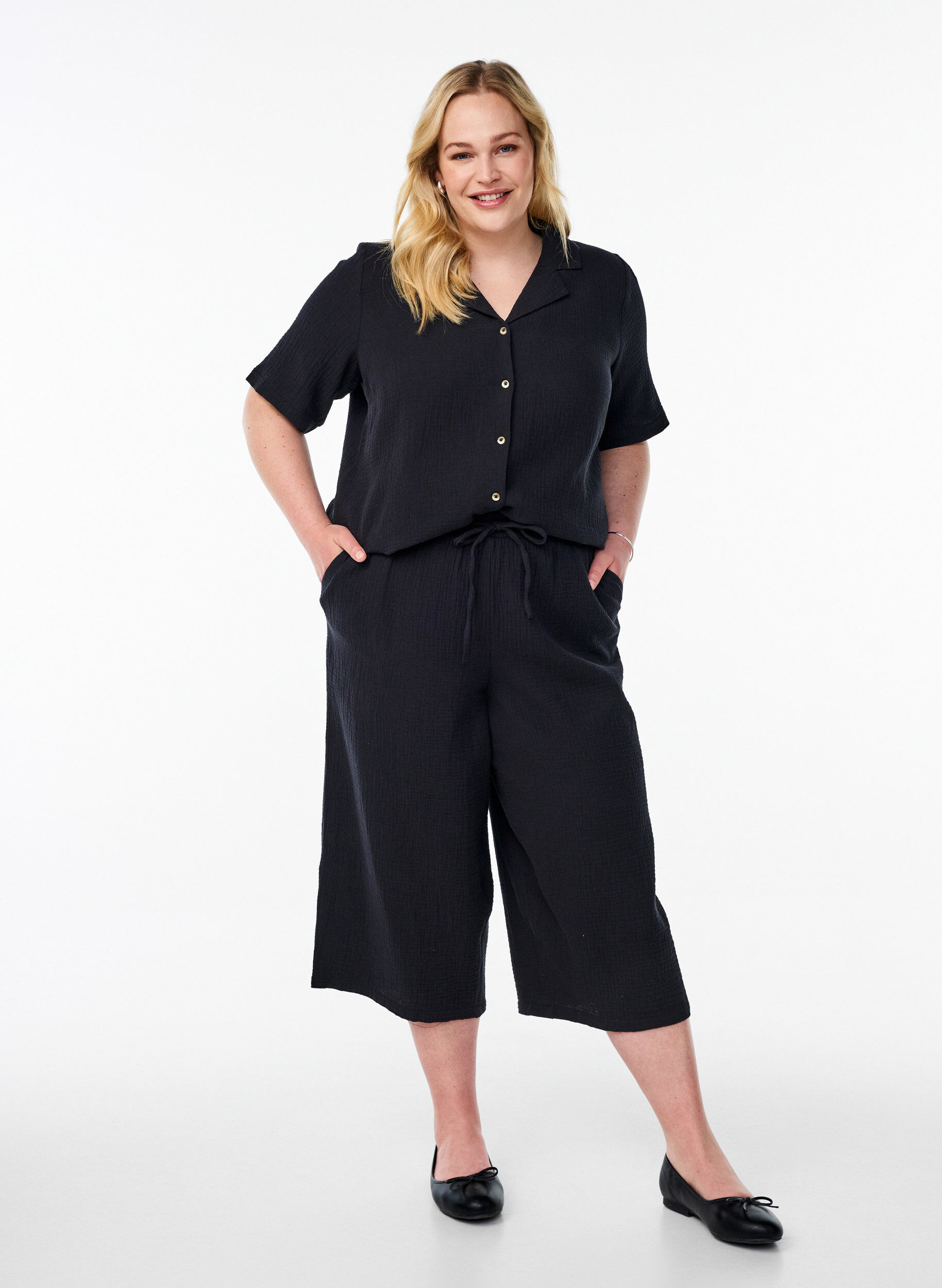 ZizziCulotte broek met een hoge taille, Zwart, Model image number 0
