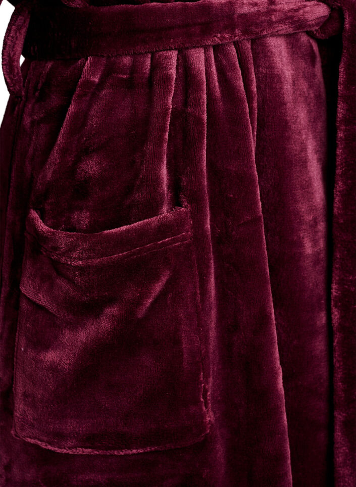 Peignoir en velours doux avec poches, Bordeaux fonc&eacute;, Packshot image number 3