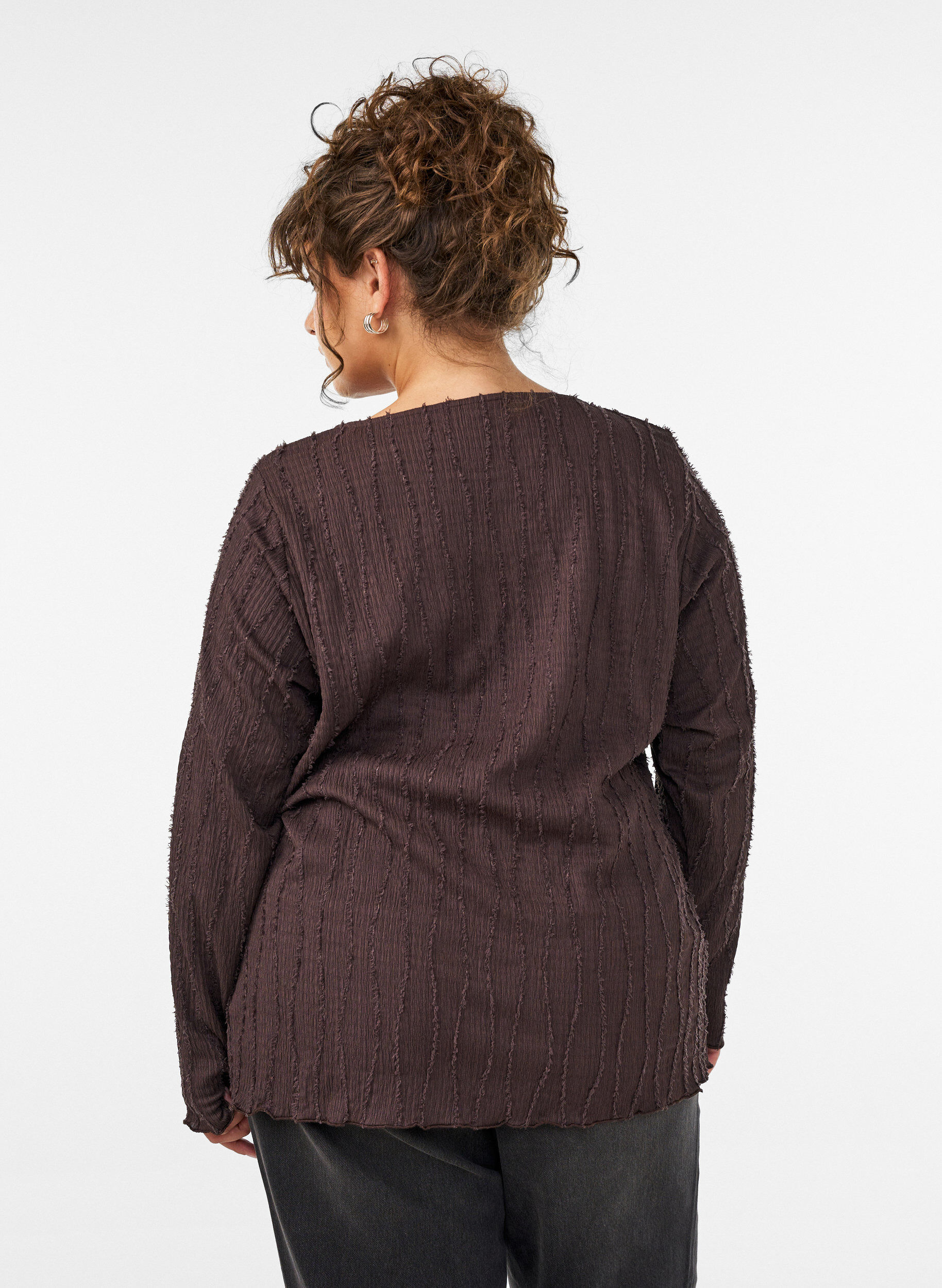 ZizziJersey blouse met een golvende textuur, Bruin, Model image number 2