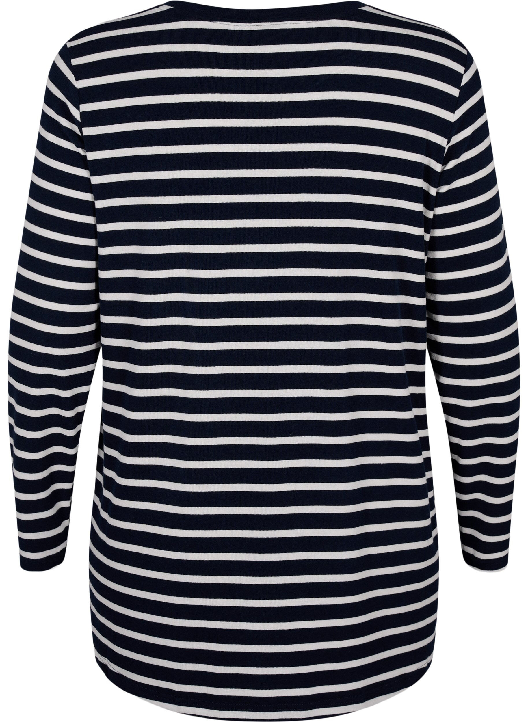 ZizziBlouse met lange mouwen en strepen, Evening Blue Stripe, Packshot image number 1