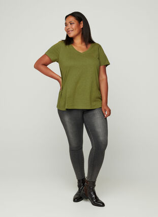 T-shirt met v-hals, Green, Model image number 2