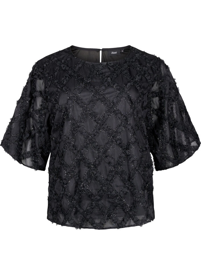 Blouse met harlekijnpatroon, Black, Packshot image number 0