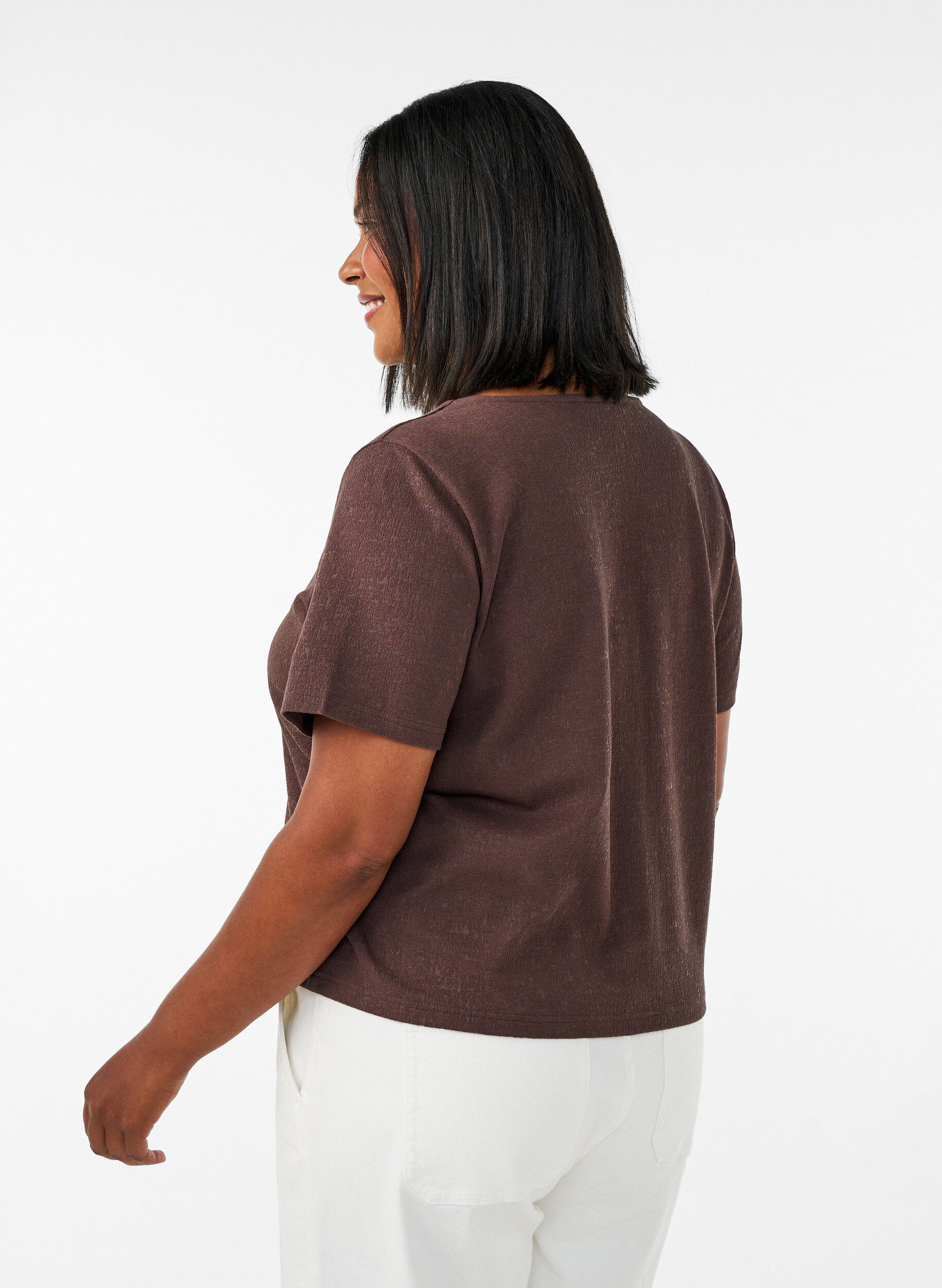ZizziBlouse en coton textur&eacute; avec fermeture &agrave; boutons, Marron, Model image number 2