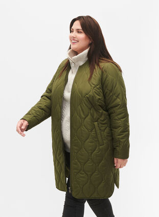 Veste longue matelassée avec poches et fermeture éclair, Winter Moss, Model image number 2