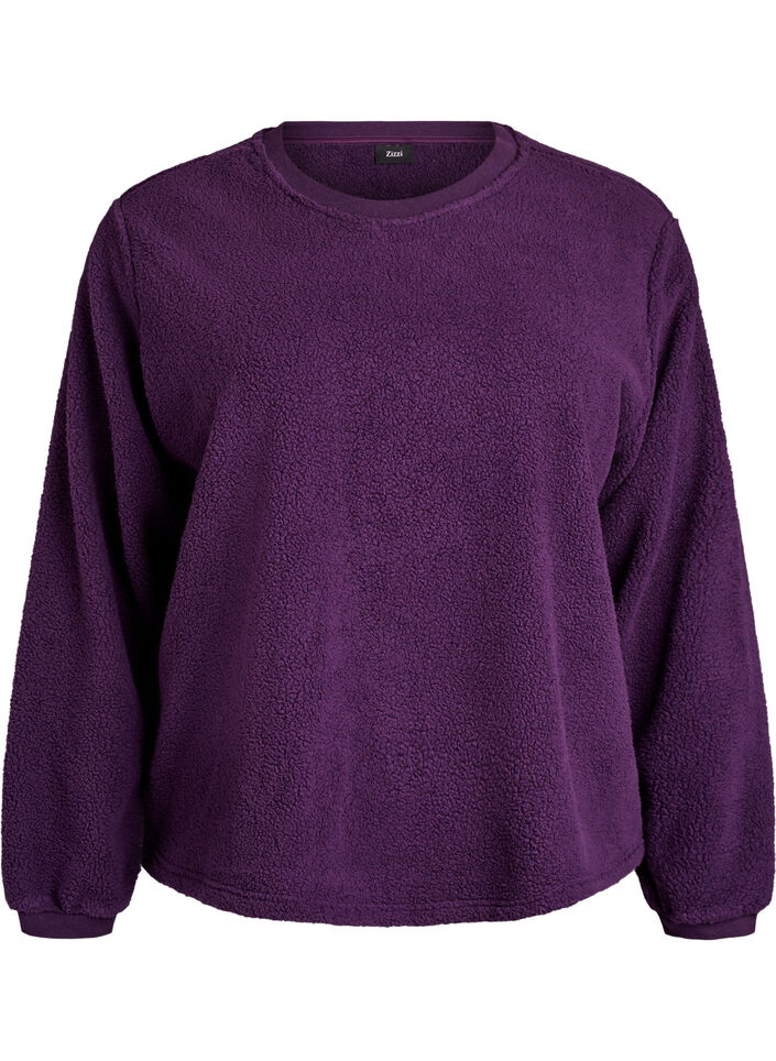 Pull doux en polaire teddy, Violet, Packshot image number 0