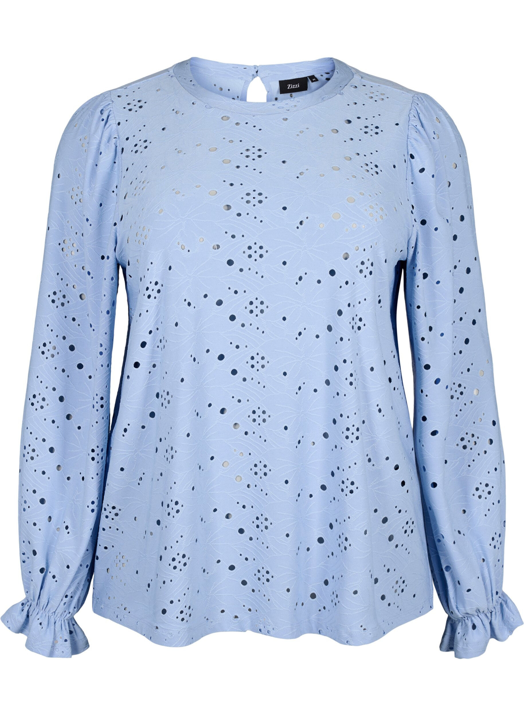 ZizziBlouse met lange mouwen en gaatjespatroon, Serenity, Packshot image number 0