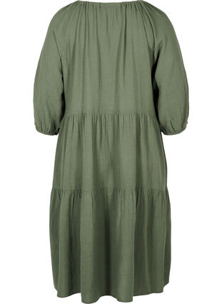 Robe en coton à manches 3/4 et détail de lien à nouer , Thyme, Packshot image number 1