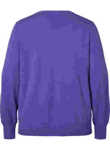 Effen gekleurde gebreide trui met ribdetails, Purple Opulence Mel., Packshot image number 1