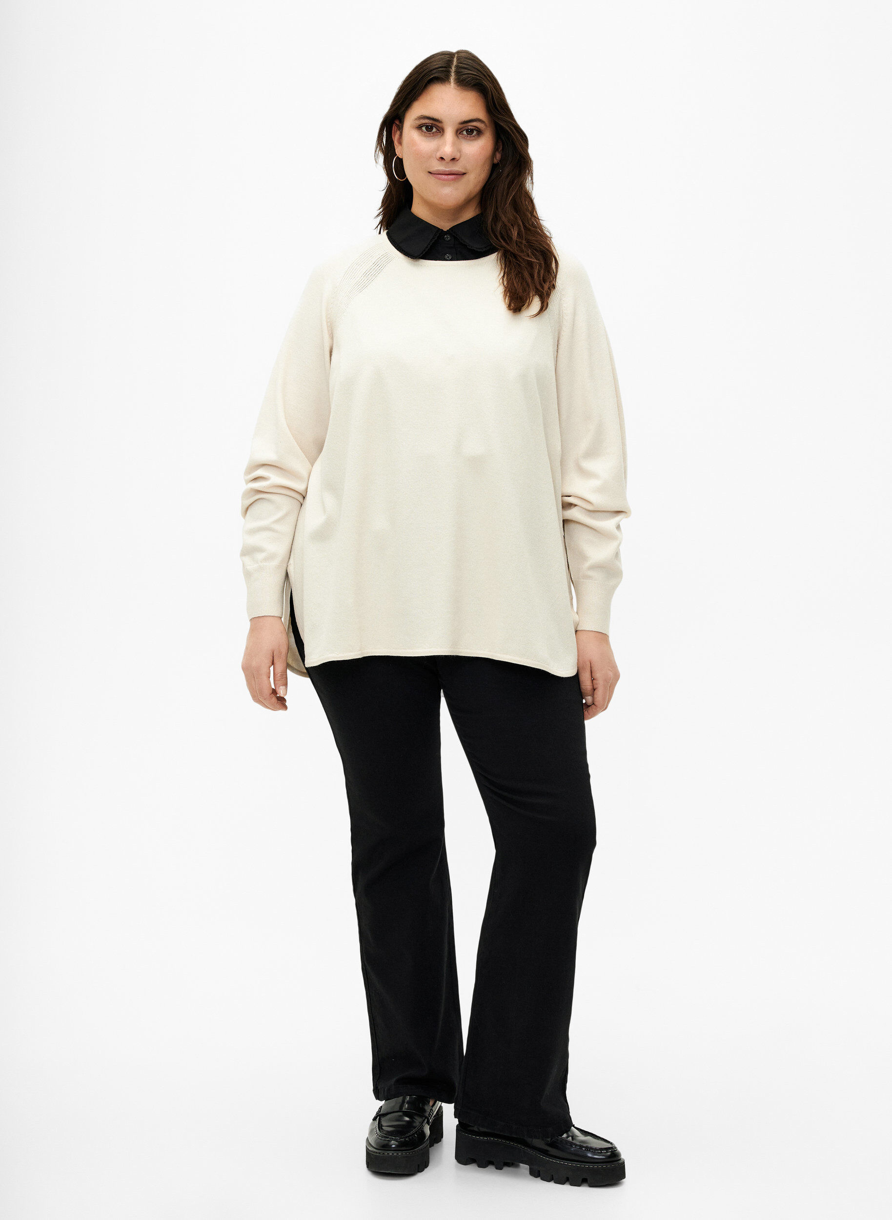 ZizziGebreide blouse met raglanmouwen, Birch Mel., Model image number 2
