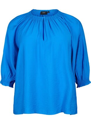 A-vormige viscose blouse met 3/4 mouwen, Strong Blue, Packshot image number 0
