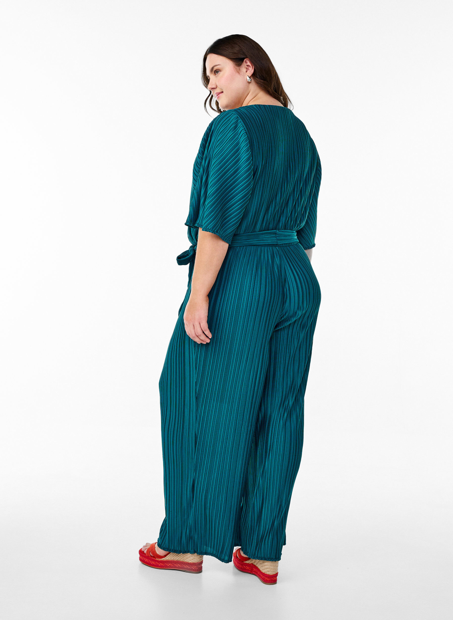 ZizziGeplooide jumpsuit met strik en wijde mouwen, Blauw, Model image number 1