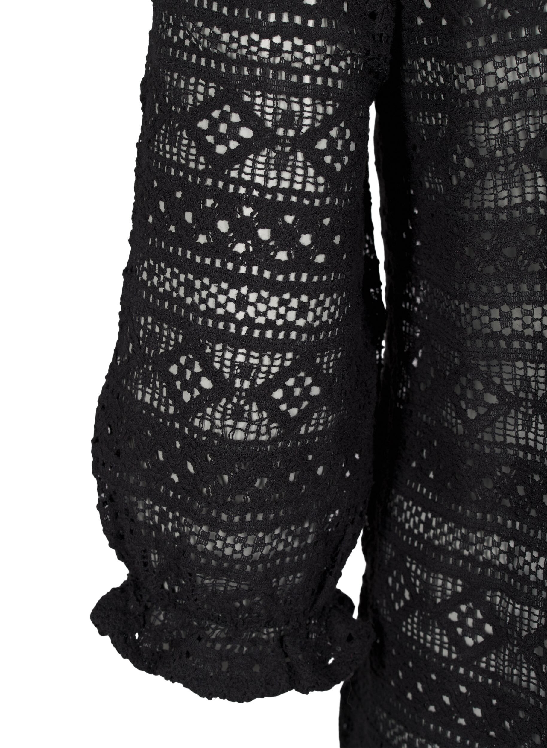 ZizziBlouse met gatenpatroon en 3/4 mouwen, Zwart, Packshot image number 3