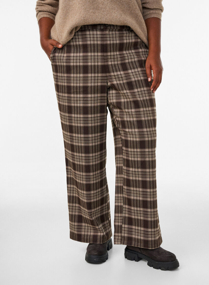 Pantalon &agrave; carreaux &agrave; jambes amples, Marron, Model