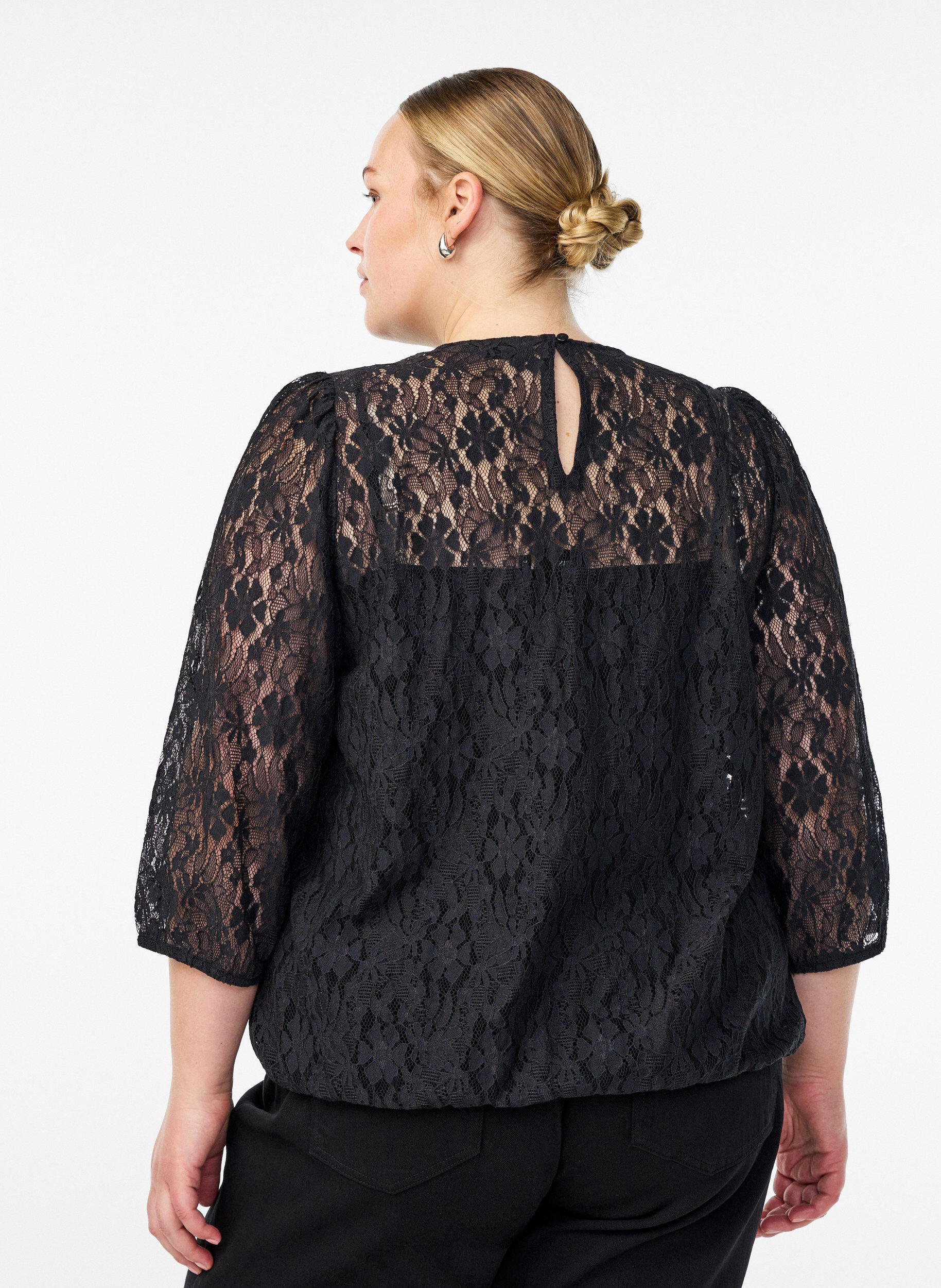 ZizziKantblouse met 3/4 mouwen, Zwart, Model image number 2
