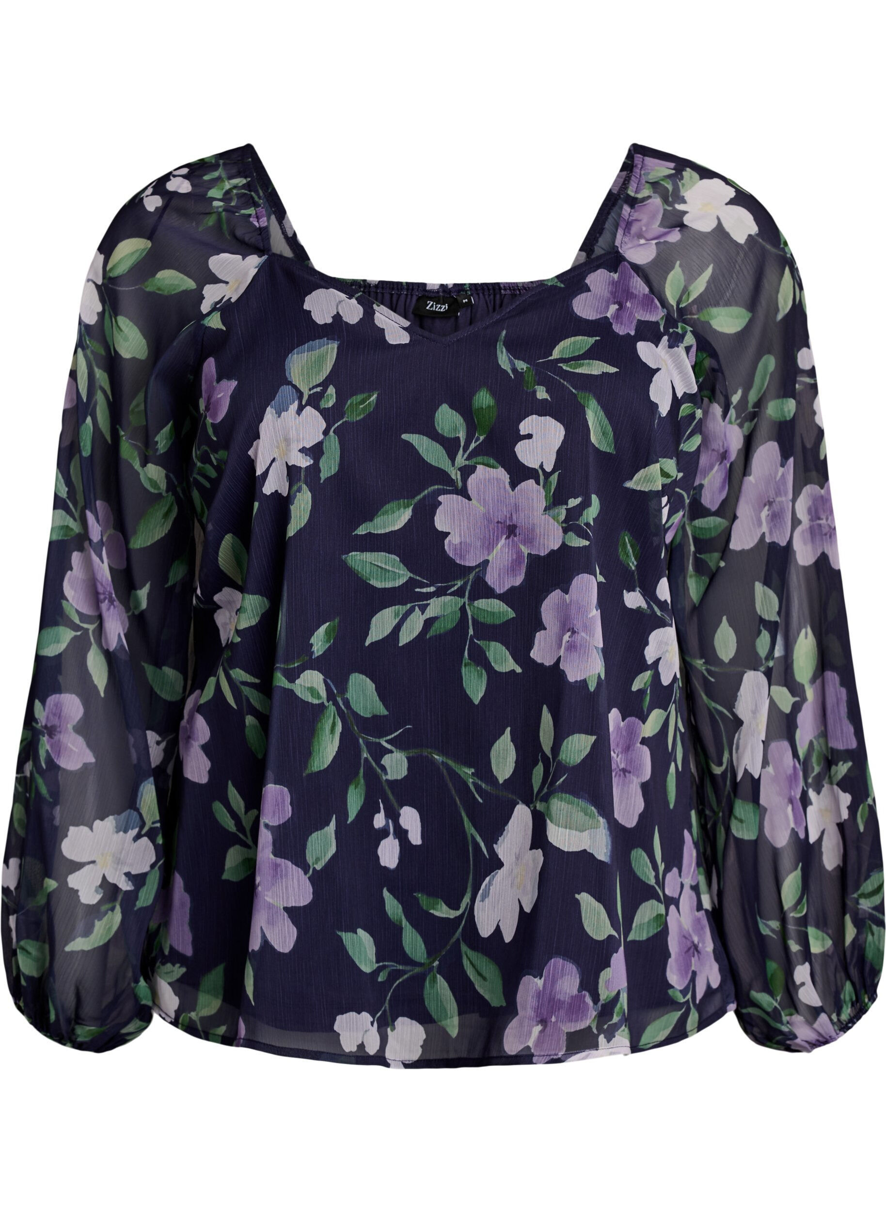 ZizziChiffon blouse met bloemenprint en lange mouwen, Blauw, Packshot image number 0