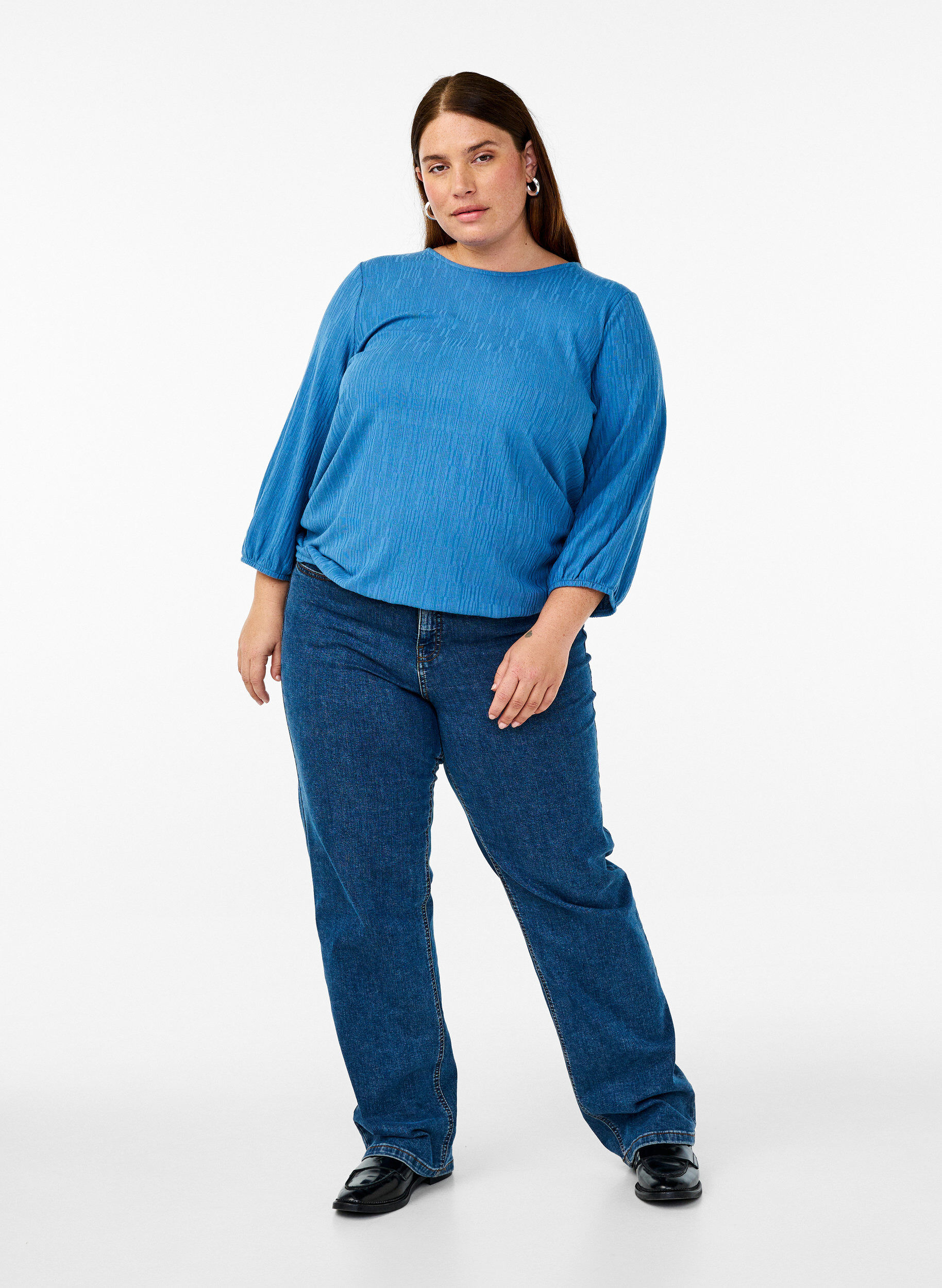 ZizziBlouse met textuur en 3/4 mouwen, Blauw, Model image number 1