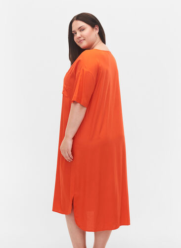 Robe chemise à manches courtes en viscose, Mandarin Red, Model image number 1