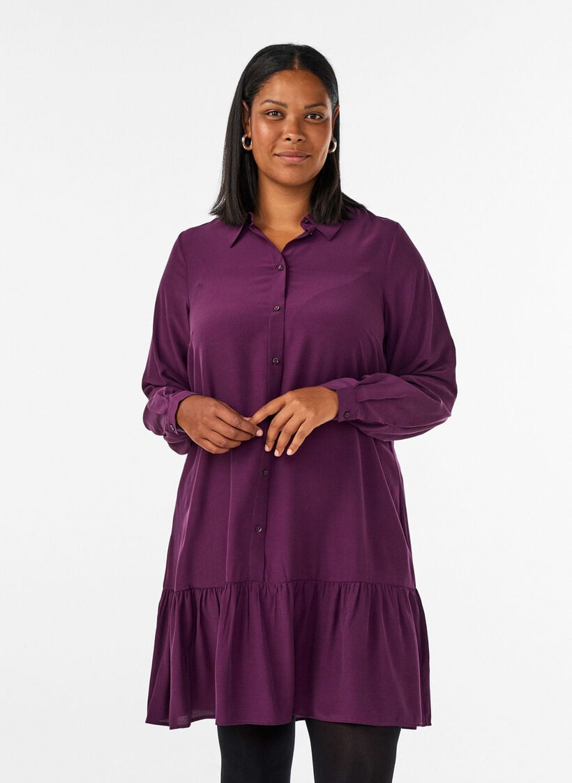 Robe chemise courte avec volants, Violet, Model image number 0
