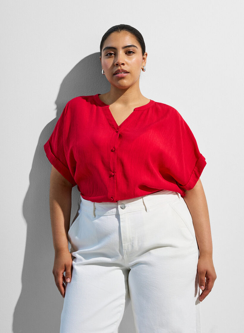 Viscose blouse met knoopjes en textuur, Rood, Image image number 0