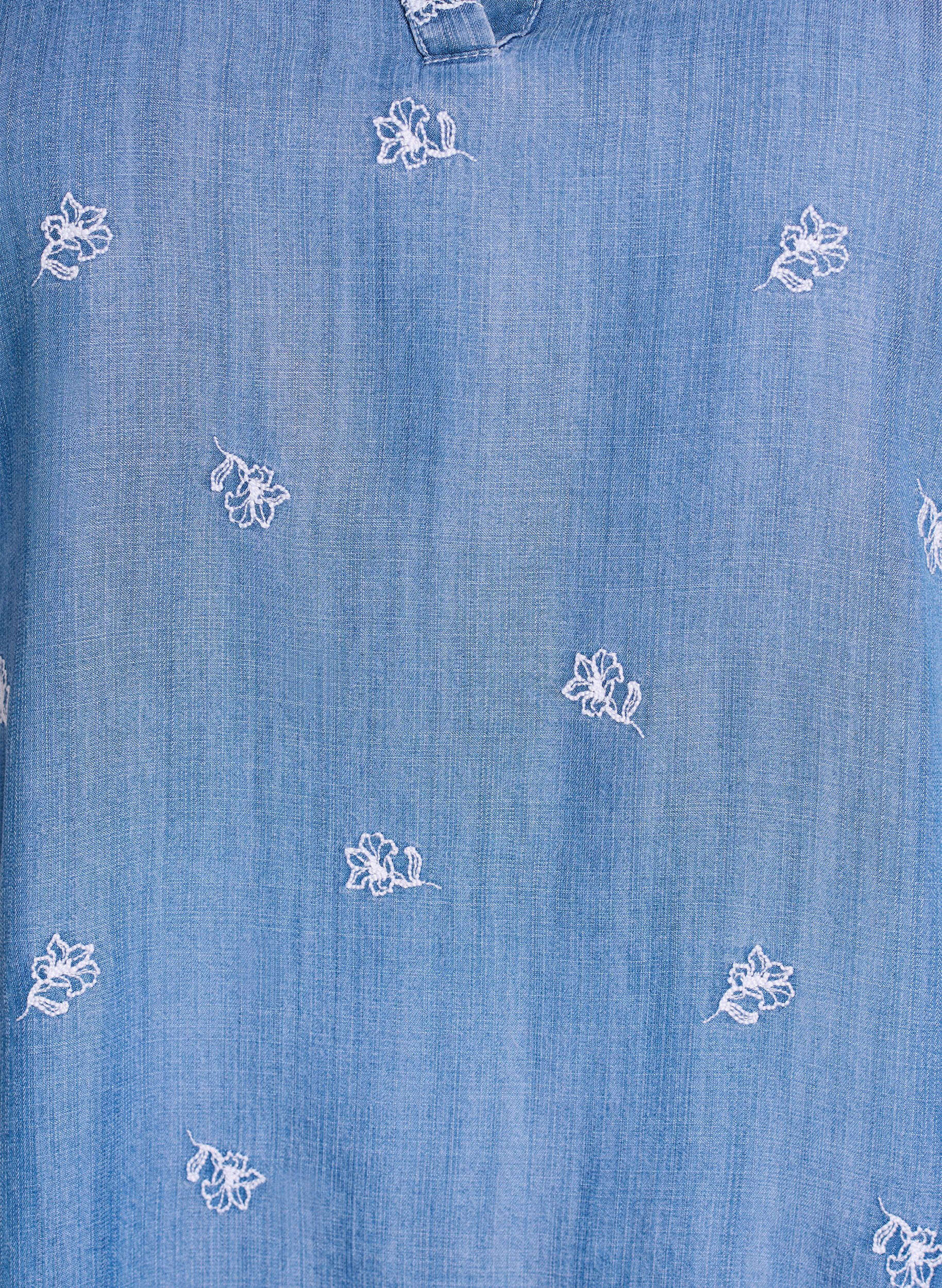 ZizziRobe en lyocell avec un aspect denim et des fleurs brod&eacute;es, Bleu Clair, Packshot image number 2