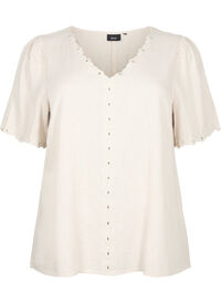 Viscose-linnen blouse met borduurwerk
