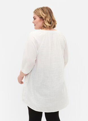Tunique à manches 3/4 en coton, Bright White, Model image number 1