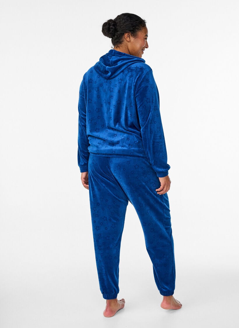 Pantalon en velours avec motif gaufré, Bleu, Model image number 1