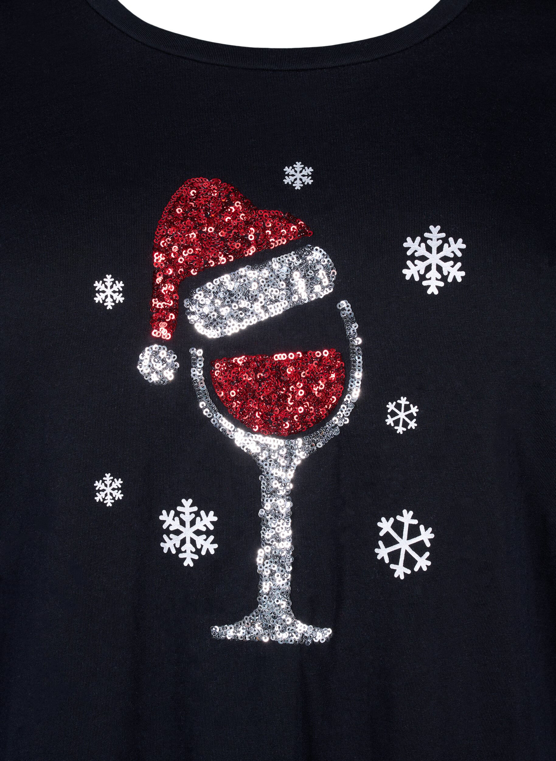 Zizzi T-shirts de No&euml;l en 100 % coton, Black w. Wine, Packshot image number 2