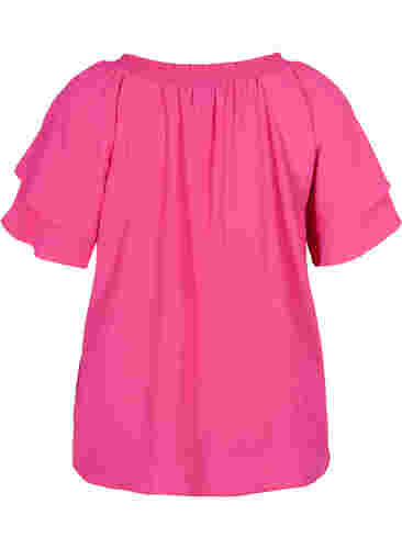 V-hals blouse met korte mouwen, Fuchsia Purple, Packshot image number 1