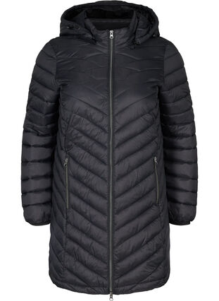 Lange lichte gewatteerde jas , Black, Packshot image number 0
