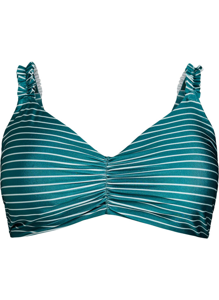 Gestreepte bikinitop met afneembare vulling, Groen, Packshot image number 0