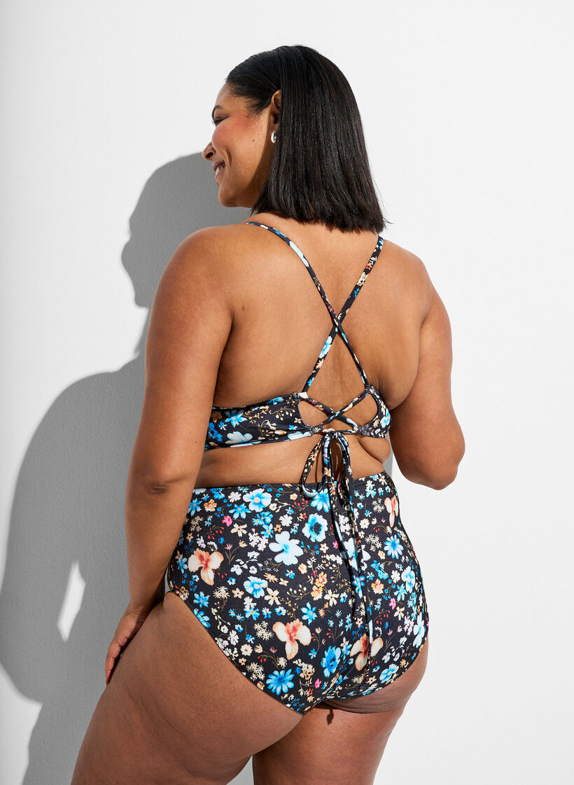 Culotte de bikini taille haute &agrave; imprim&eacute; floral, Bleu, Model image number 1