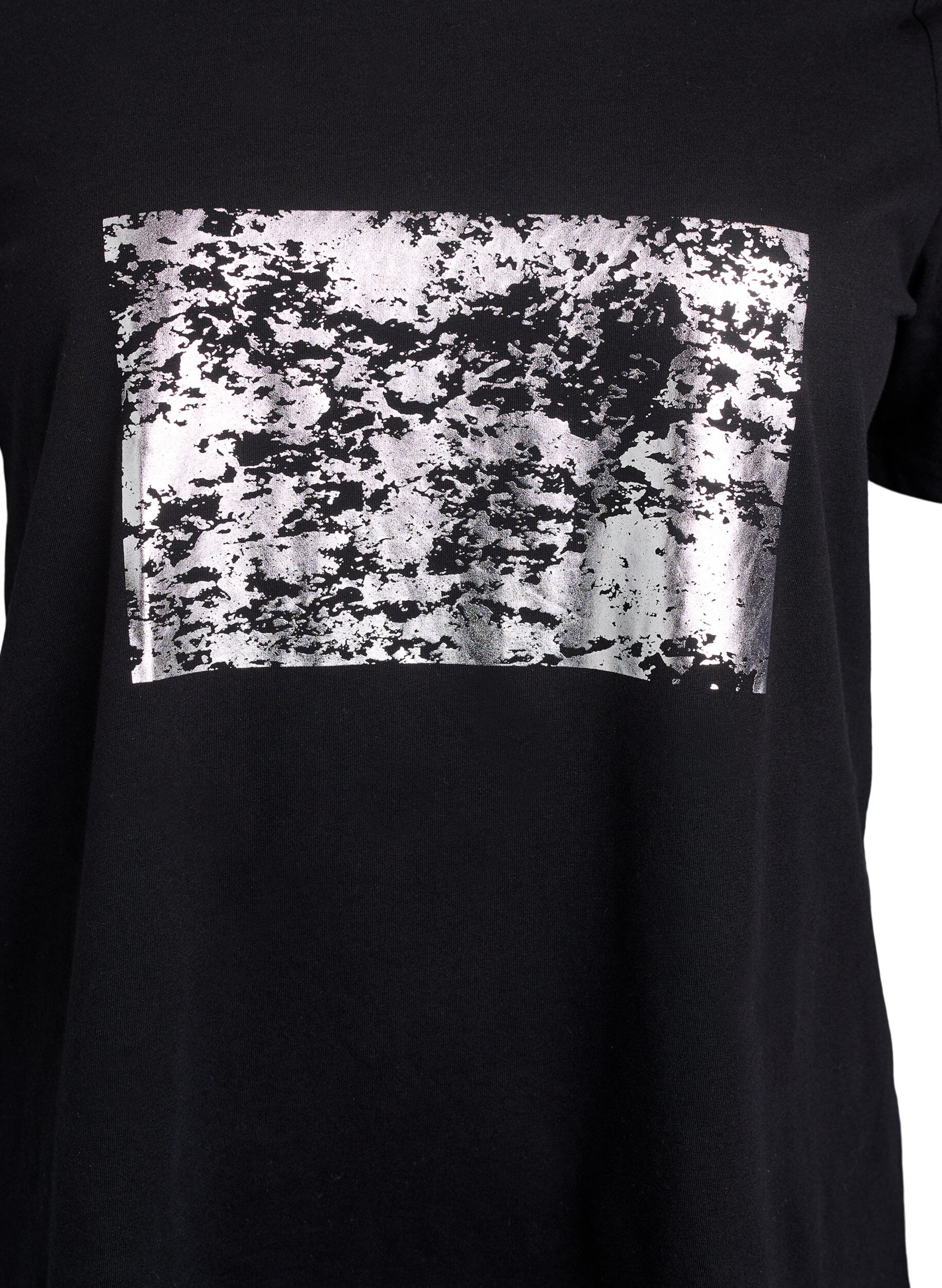 Zizzi T-shirt imprim&eacute;, Noir, Packshot image number 2