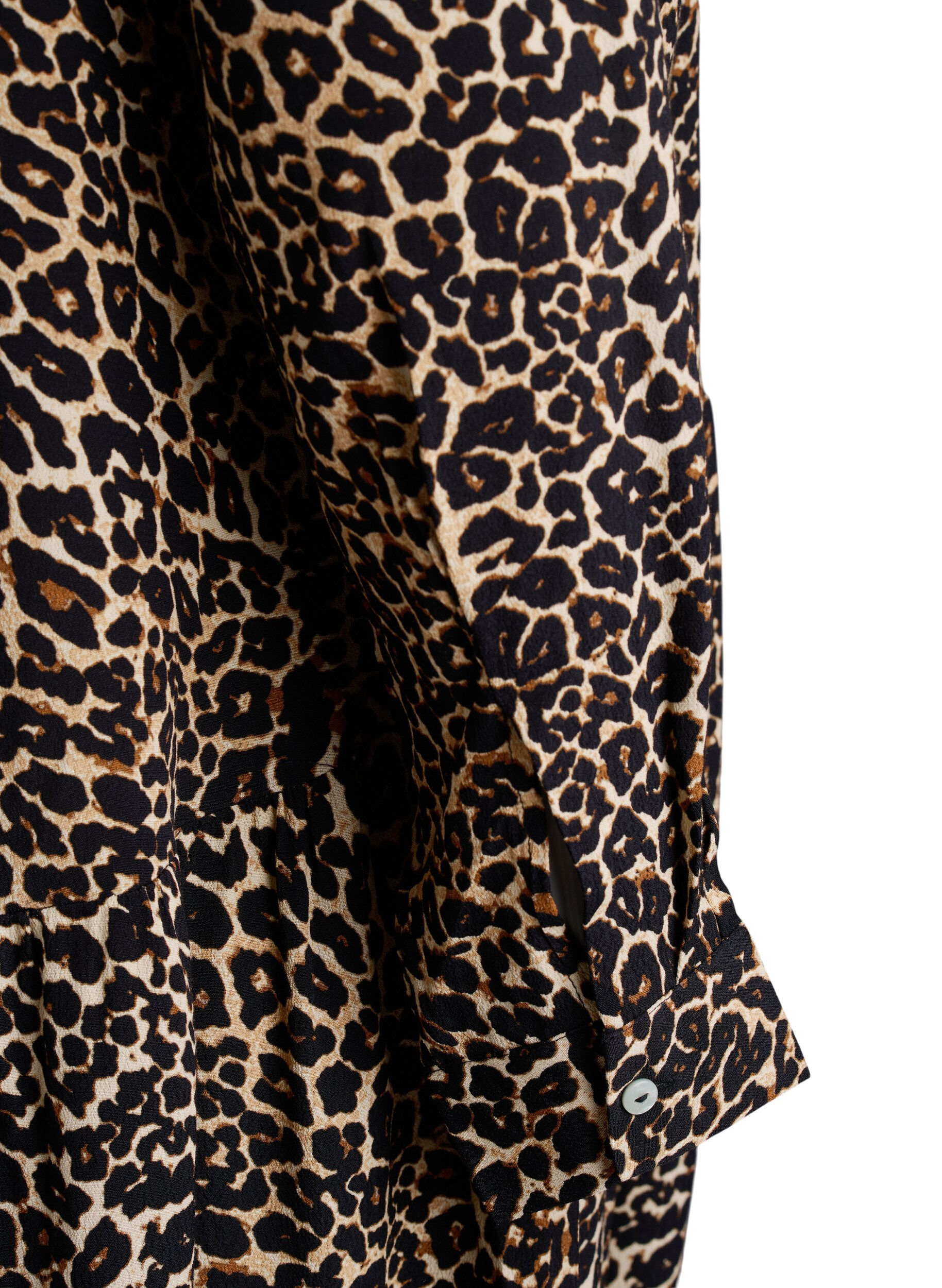 ZizziBedrukte viscose midi-jurk met lange mouwen, Bruin, Packshot image number 3