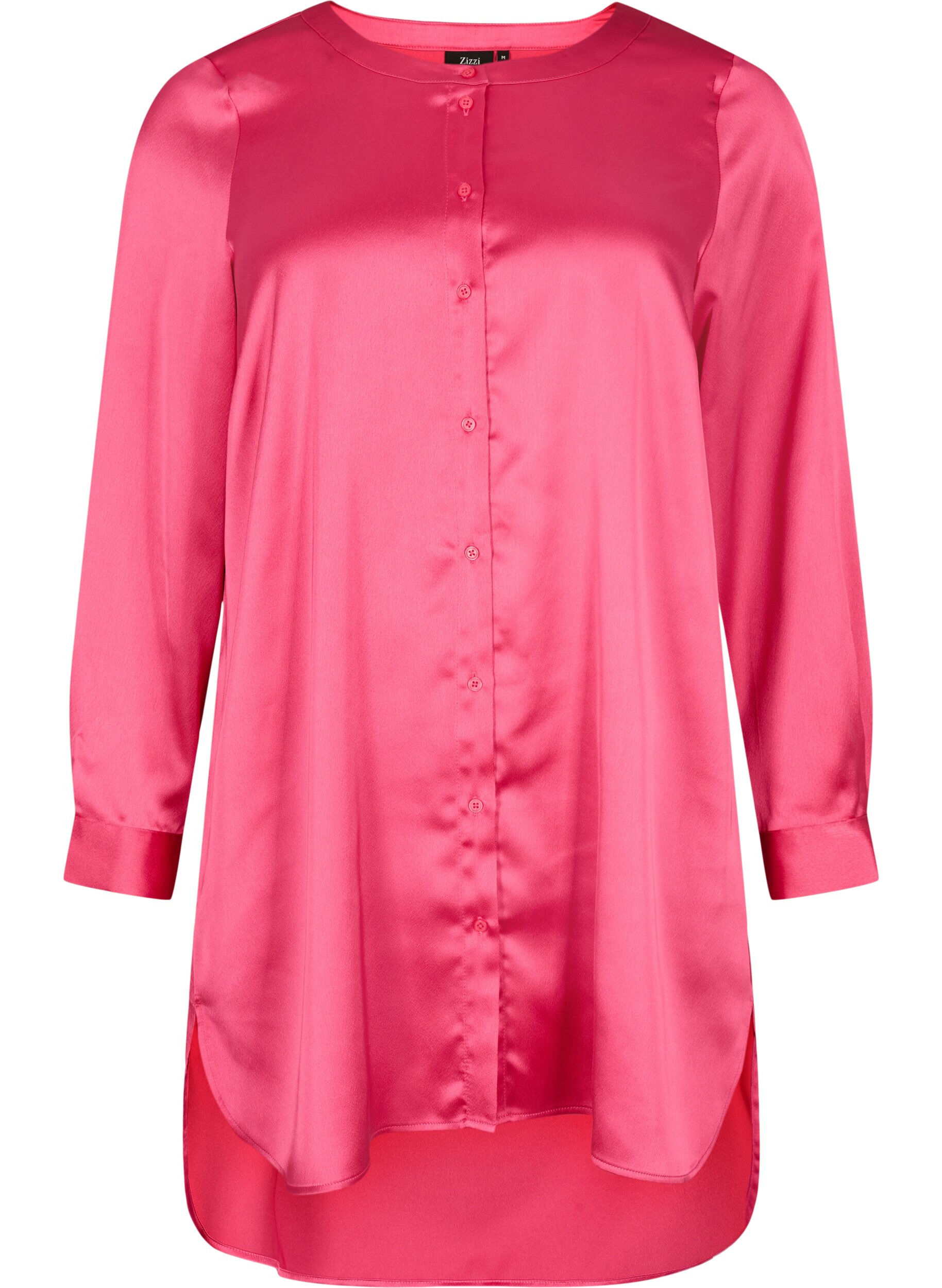 Zizzi Longue chemise brillante avec fente, Pink Flamb&eacute;, Packshot image number 0