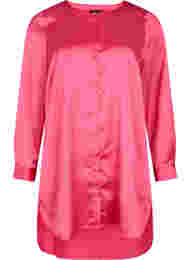 Lang glanzend shirt met split, Pink Flambé, Packshot
