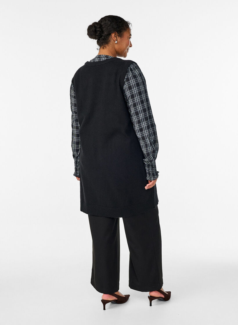 Korte gebreide jurk zonder mouwen, Zwart, Model image number 2