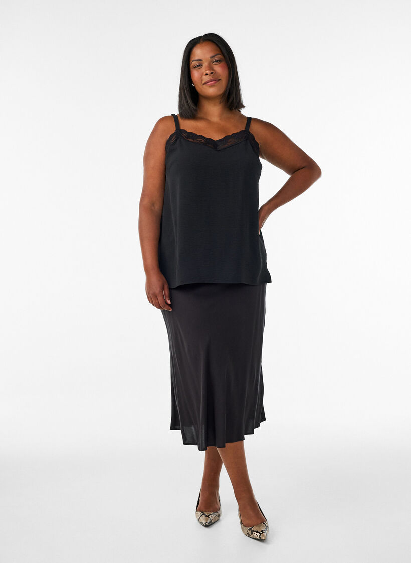 Viscose rok met een elastische taille, Zwart, Model image number 1