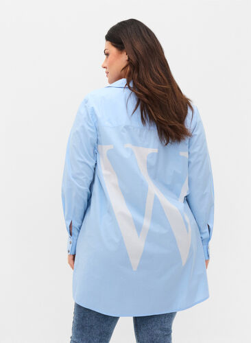 Chemise longue en coton avec imprimé au dos, Chambray Blue, Model image number 0